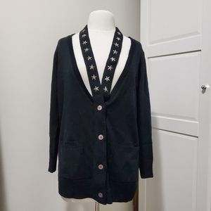 Black Knit Cut Out Cardigan with Silver Stars